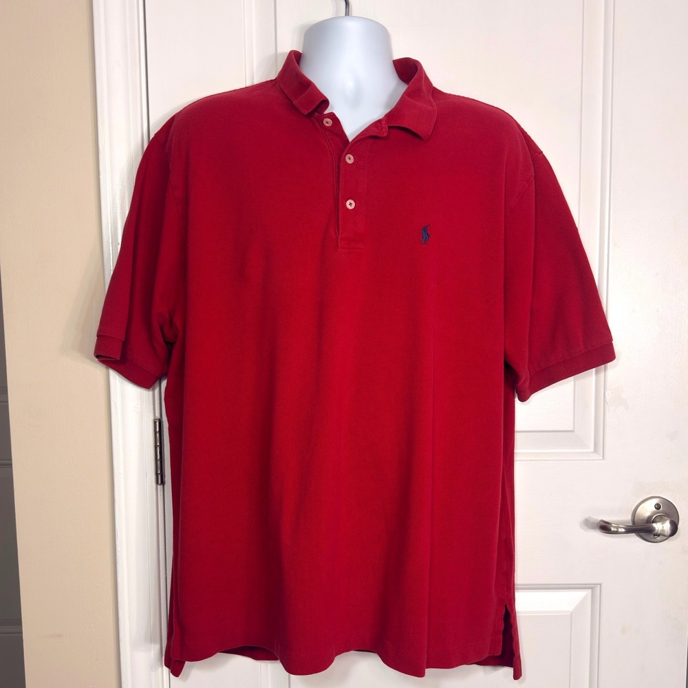 Polo Golf Ralph Lauren Red Pique Short Sleeve Polo Shirt Blue Pony XXL
